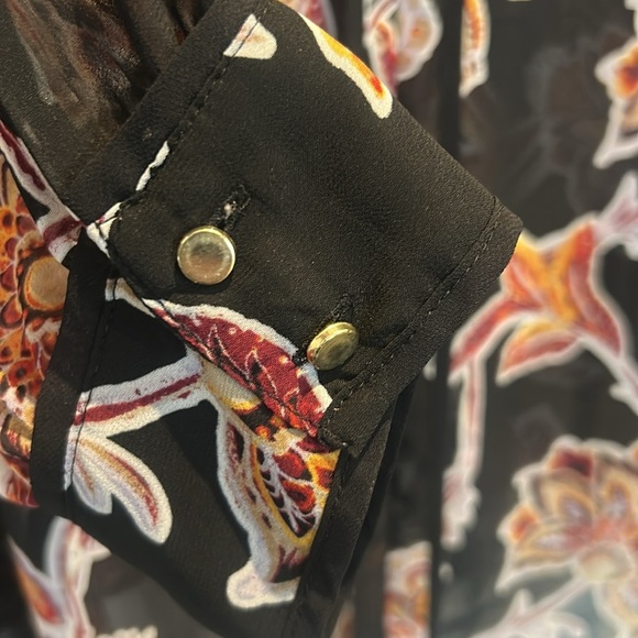 Liz Claiborne Signature Women Floral Sheer V-Neck Long Sleeve Sheer Blouse - Picture 5 of 13